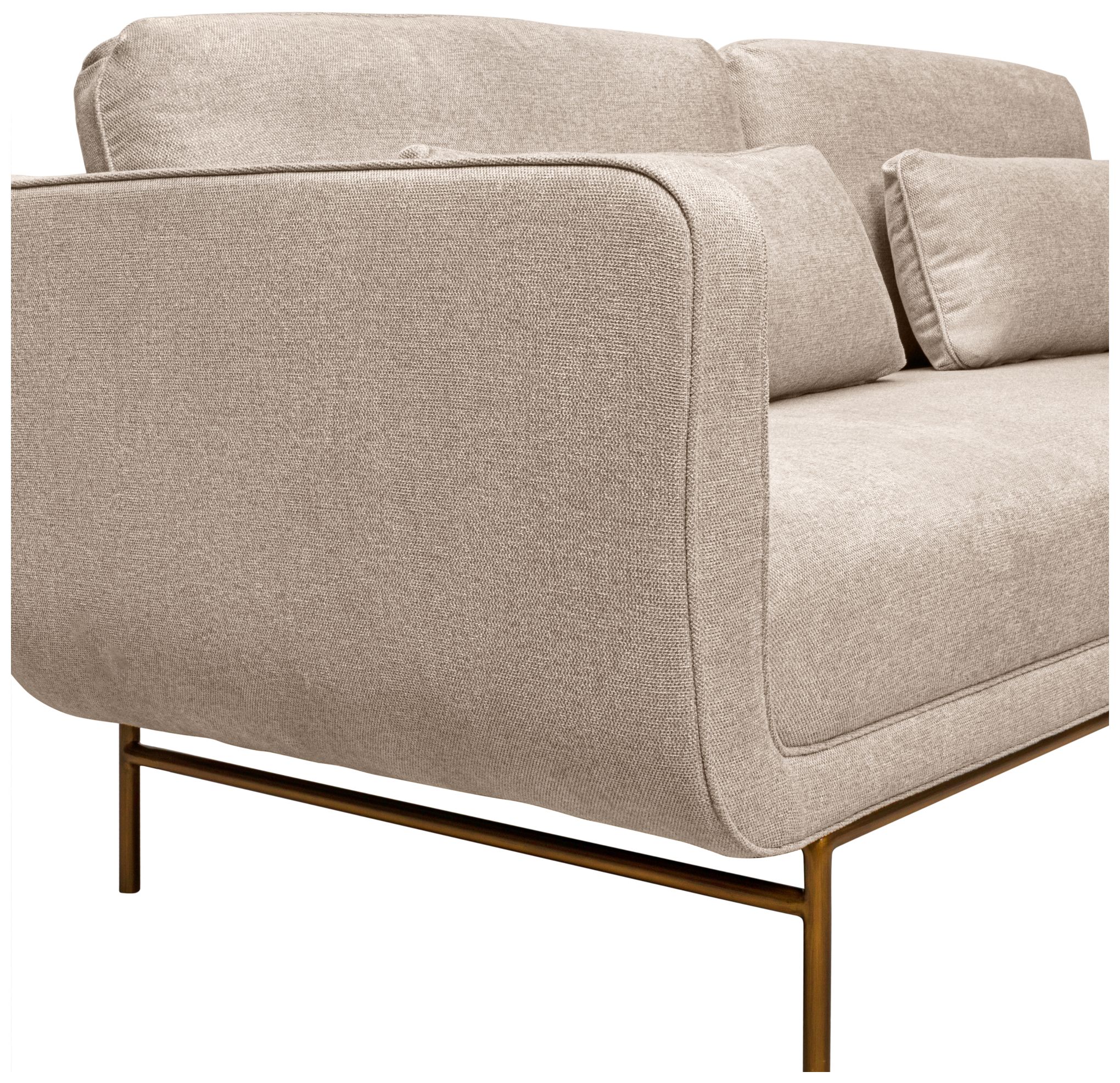 Lilou 77 in. Modern Sofa in Beige Fabric, and Antique Brass Metal Legs