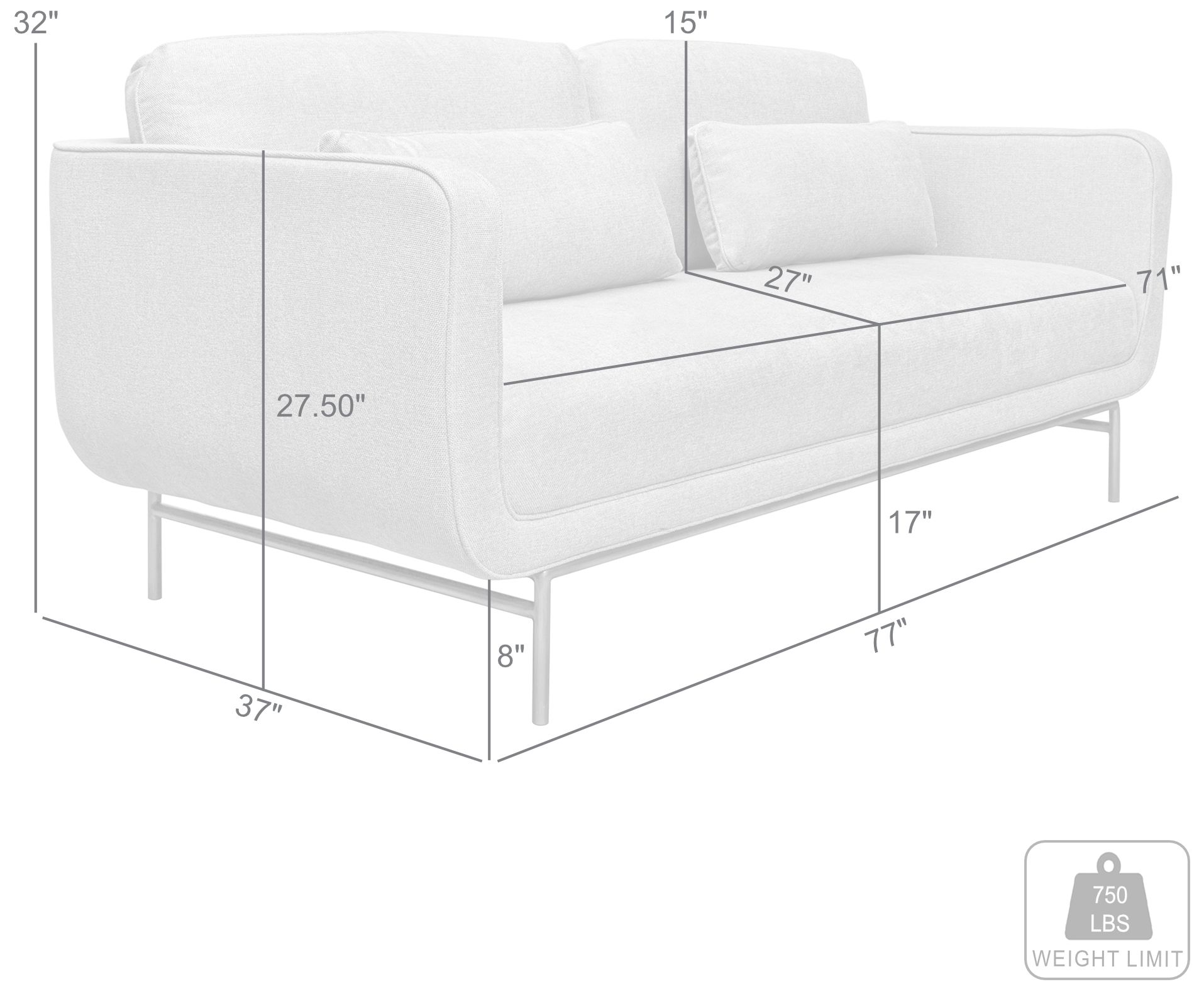 Lilou 77 in. Modern Sofa in Beige Fabric, and Antique Brass Metal Legs