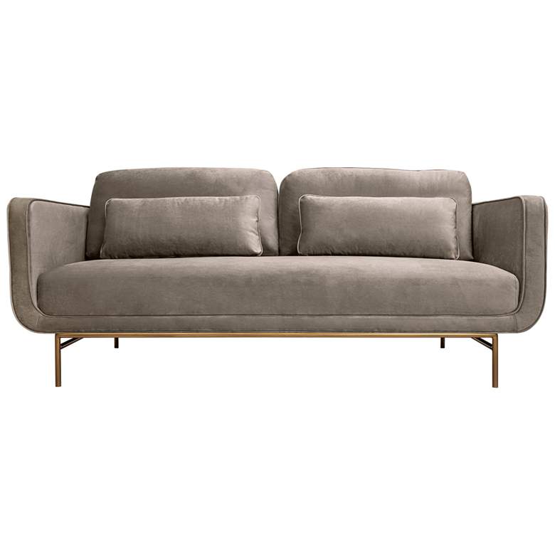 Image 1 Lilou 77 in. Modern Sofa in Fossil Gray Velvet and Antique Brass Metal Legs