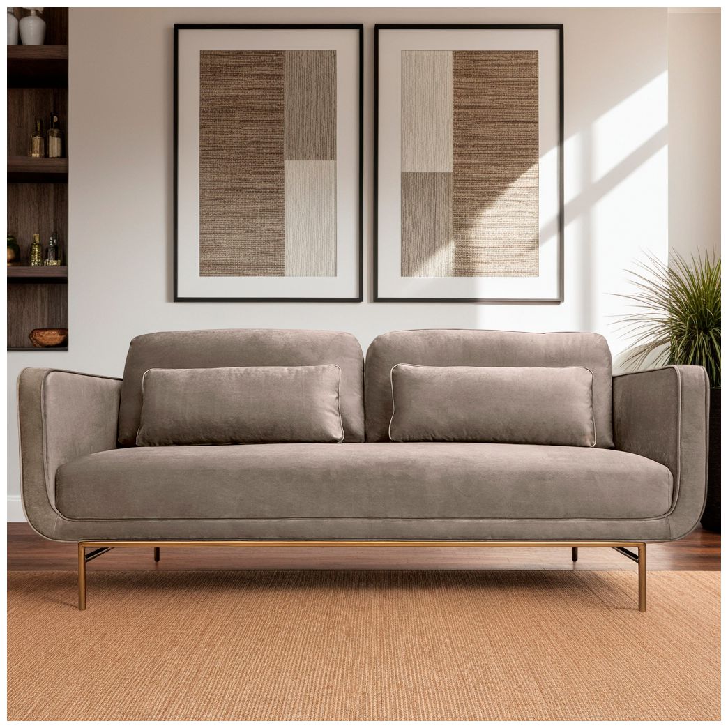 Image 2 Lilou 77 in. Modern Sofa in Fossil Gray Velvet and Antique Brass Metal Legs more views