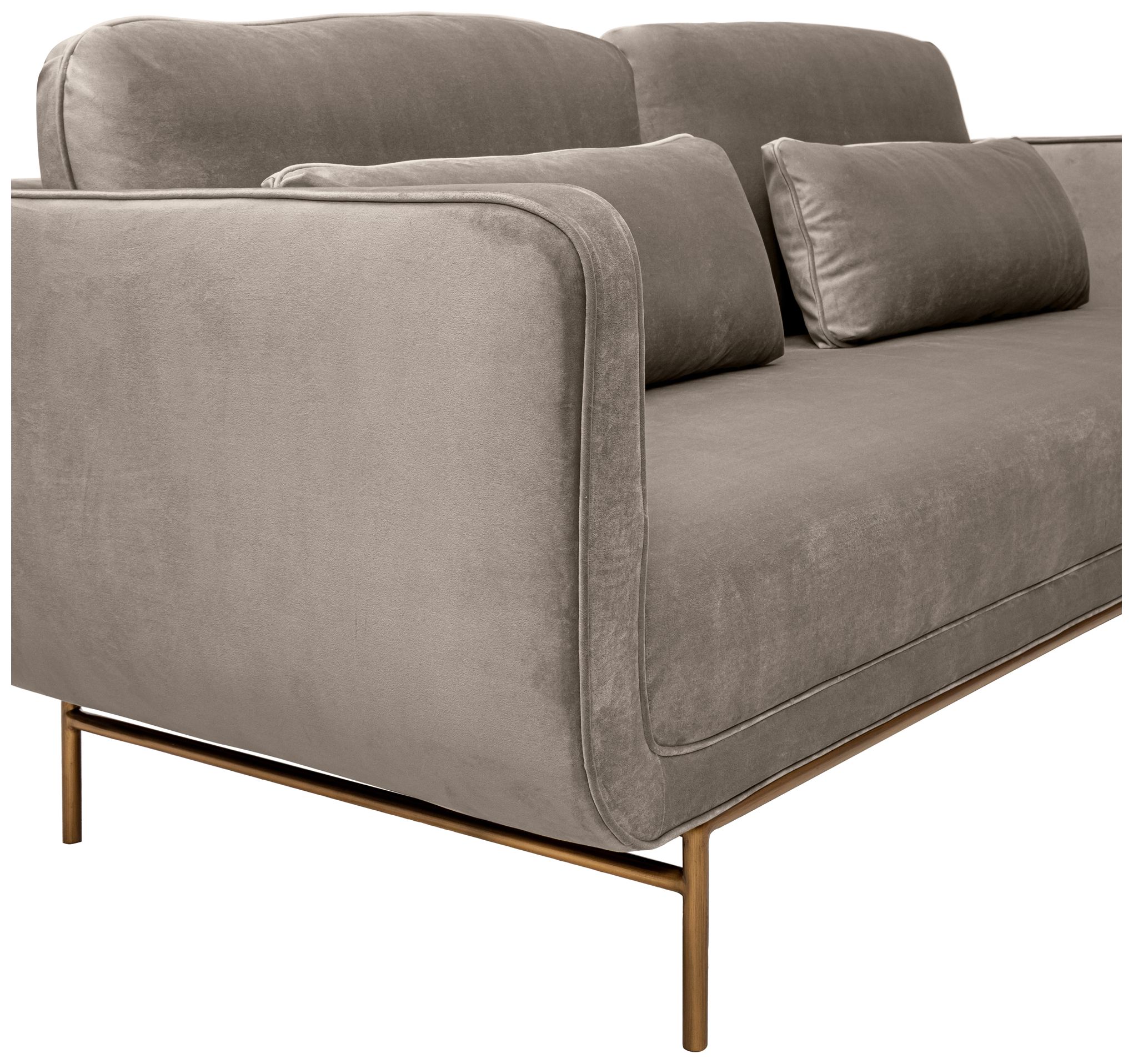 Lilou 77 in. Modern Sofa in Fossil Gray Velvet and Antique Brass Metal Legs