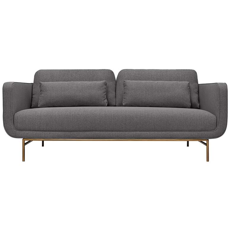 Image 1 Lilou 77 in. Modern Sofa in Gray Fabric, and Antique Brass Metal Legs