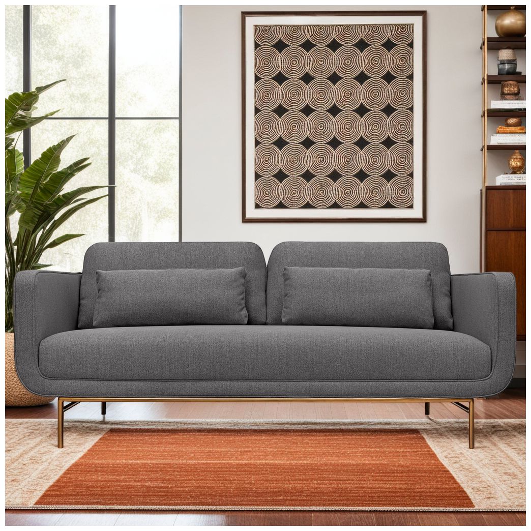 Image 3 Lilou 77 in. Modern Sofa in Gray Fabric, and Antique Brass Metal Legs more views
