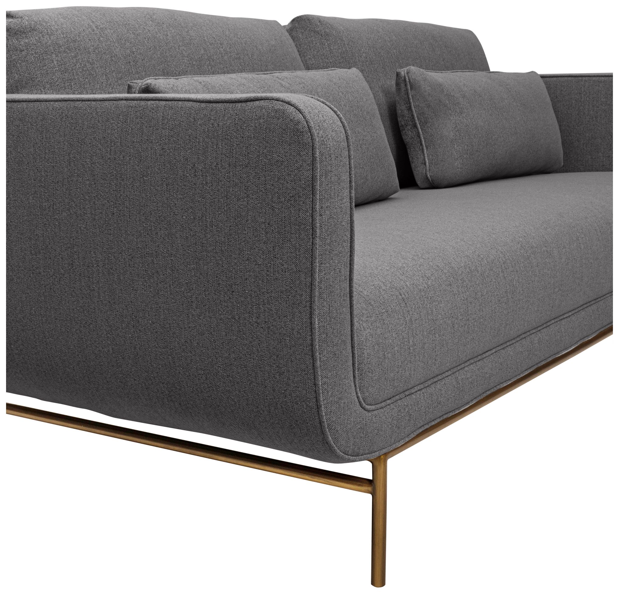 Lilou 77 in. Modern Sofa in Gray Fabric, and Antique Brass Metal Legs