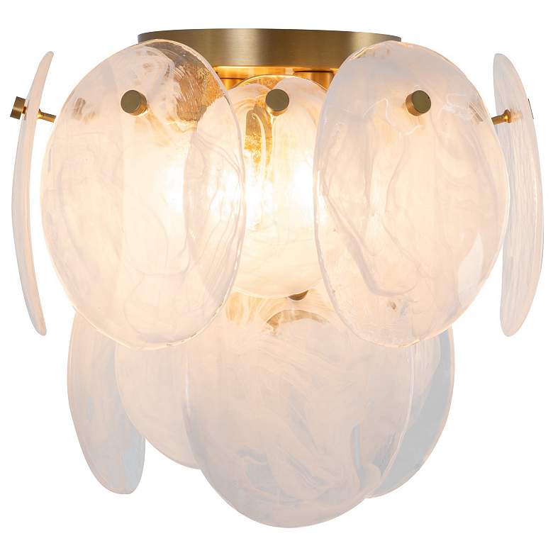 Image 1 Lily 13.19"W 3-Light Brass Semi Flush Mount w/ Wispy White Shade