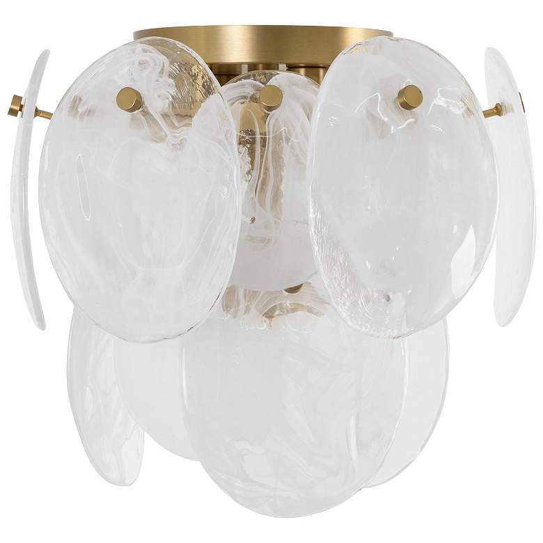Image 2 Lily 13.19"W 3-Light Brass Semi Flush Mount w/ Wispy White Shade more views