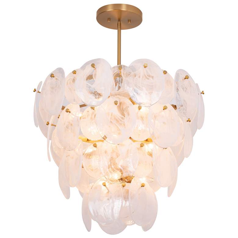 Image 1 Lily 28.03"W 13-Light Brushed Brass Chandelier w/ Wispy White Shade