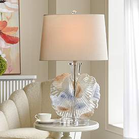 Image1 of Lily 30" High Fossil Glass Table Lamp With Crystal Acrylic Base