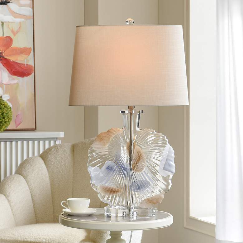 Image 1 Lily 30" High Fossil Glass Table Lamp With Crystal Acrylic Base