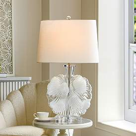 Image1 of Lily 30"H Clear Fossil Glass Table Lamp w/ Off-White Shade