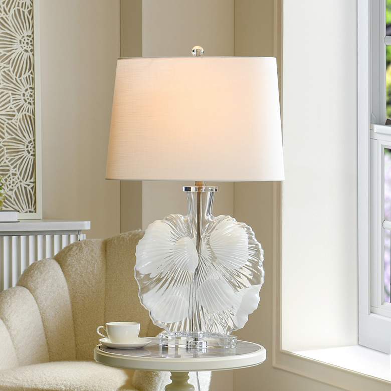 Image 1 Lily 30"H Clear Fossil Glass Table Lamp w/ Off-White Shade