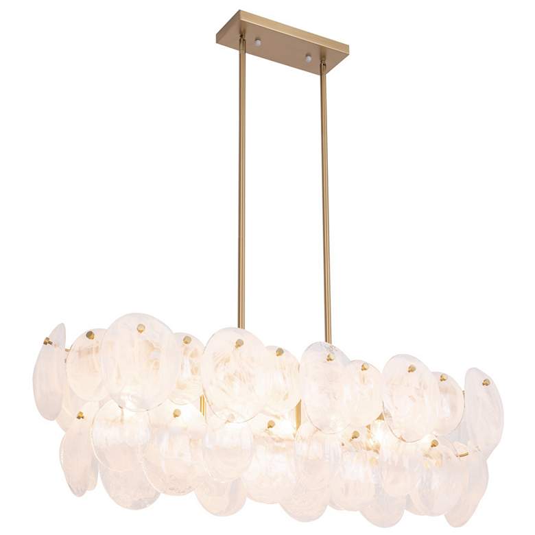 Image 1 Lily 42"W 7-Light Brushed Brass Island-Light w/ Wispy White Shade