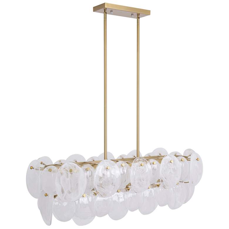 Image 3 Lily 42"W 7-Light Brushed Brass Island-Light w/ Wispy White Shade more views