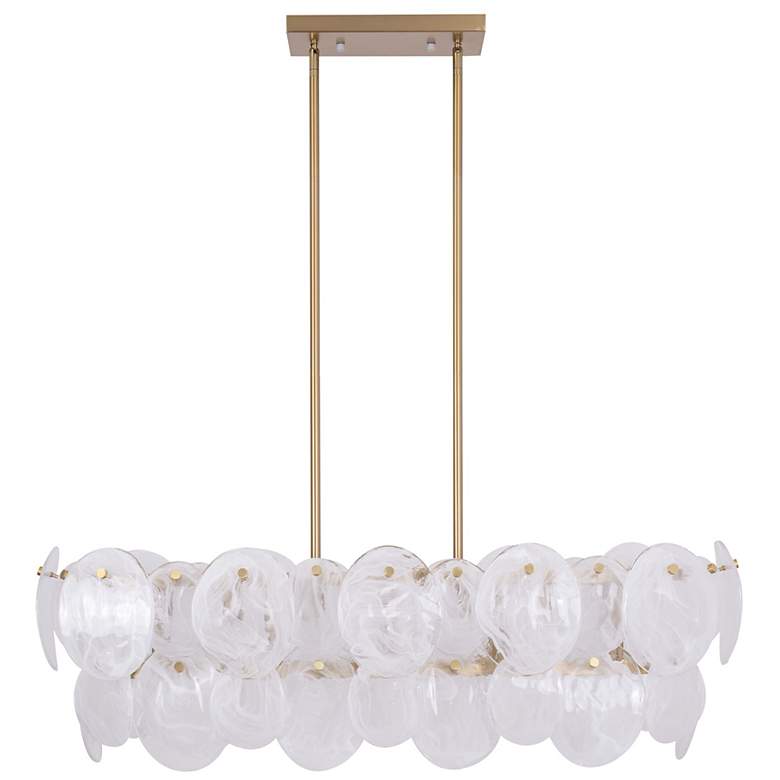 Image 6 Lily 42"W 7-Light Brushed Brass Island-Light w/ Wispy White Shade more views