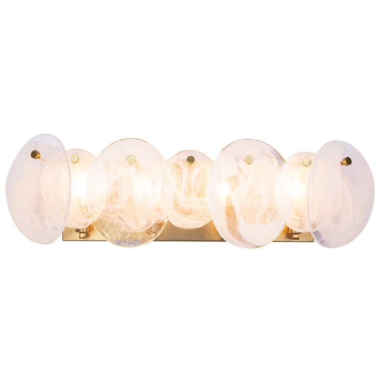 Image 1 Lily 7.67"H 4-Light Brass Bathroom Vanity w/ Wispy White Shade