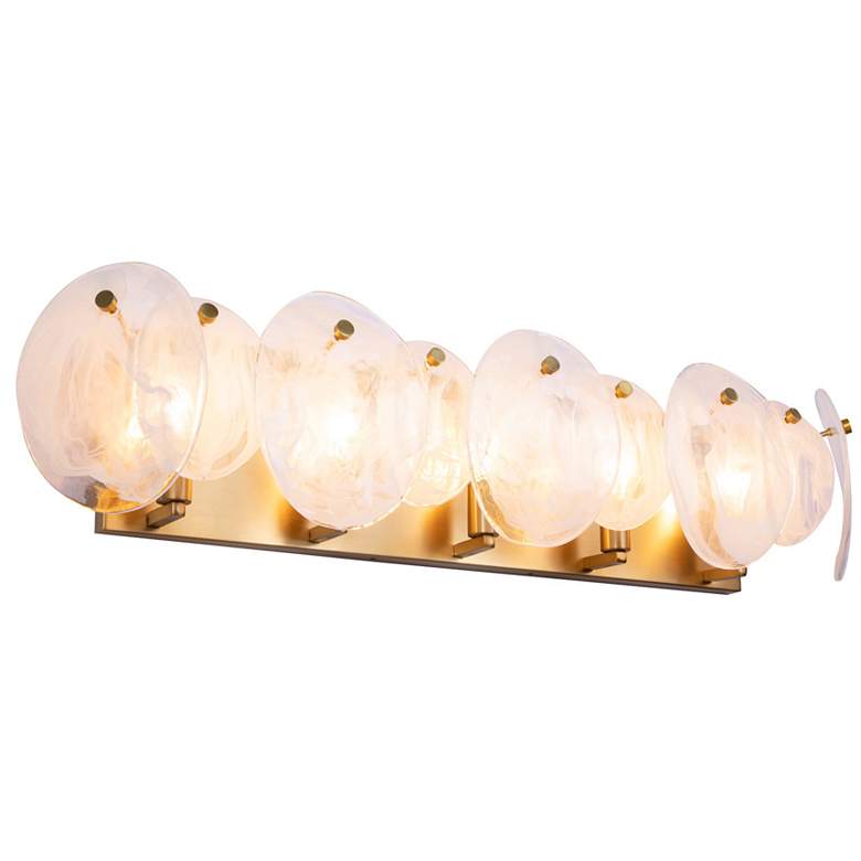 Image 1 Lily 7.67"H 5-Light Brass Bathroom Vanity w/ Wispy White Shade