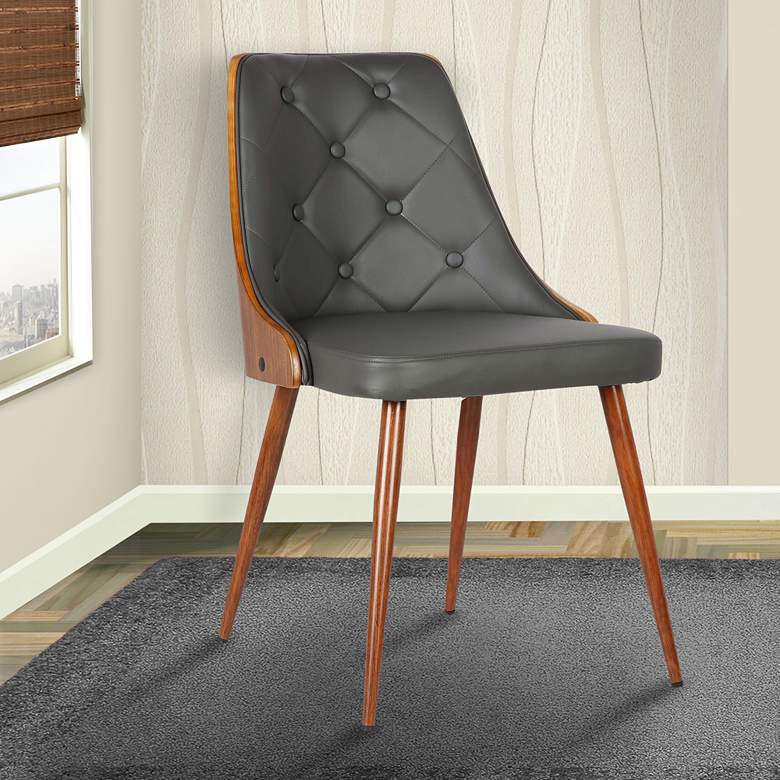 Image 1 Lily Gray Faux Leather Button Tufted Dining Chair