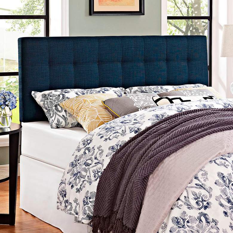Lily Navy Fabric Checkerboard-Tufted Queen Headboard