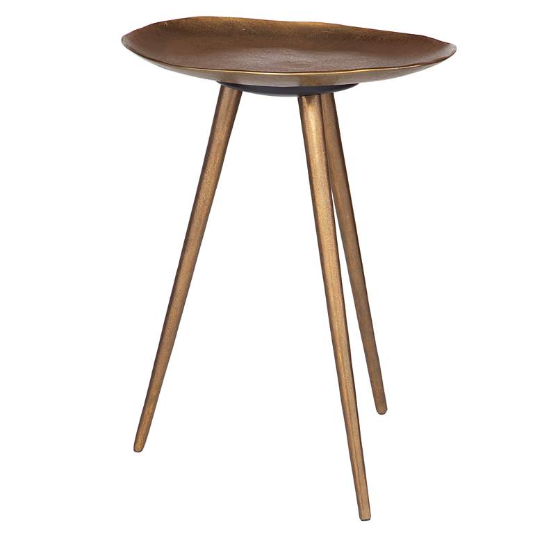 Image 3 Lily Pad 21" High Antique Brass Cast Aluminum Accent Table more views