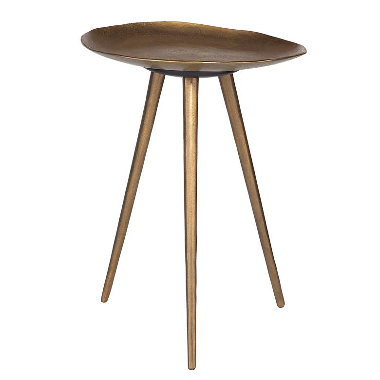 Image 4 Lily Pad 21" High Antique Brass Cast Aluminum Accent Table more views