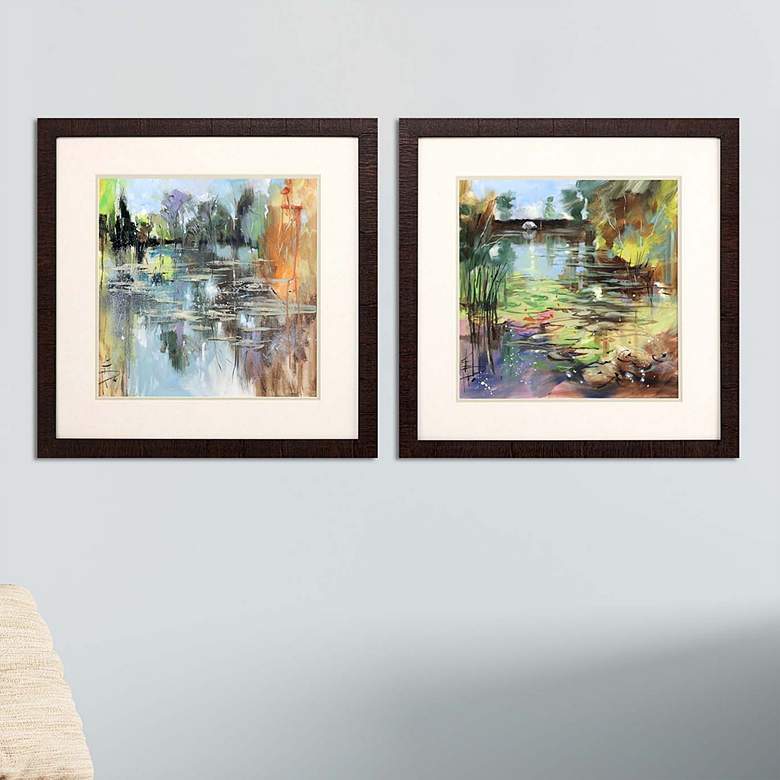 Image 2 Lily Pond 25" Square 2-Piece Framed Giclee Wall Art Set