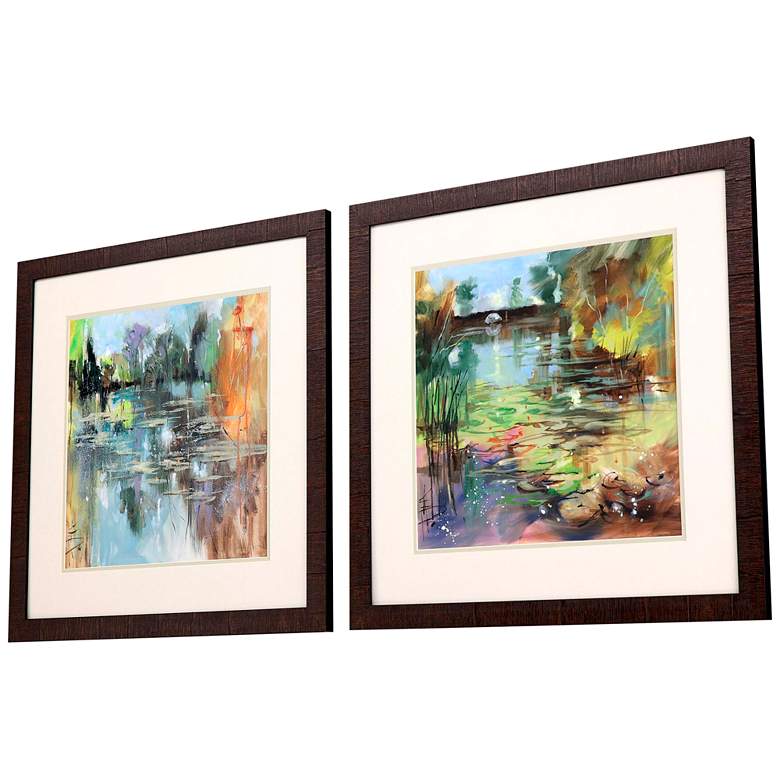 Image 6 Lily Pond 25" Square 2-Piece Framed Giclee Wall Art Set more views