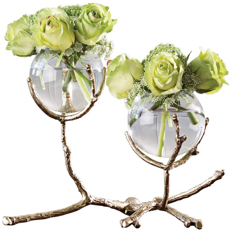 Image 2 Limber Brass 12" Wide Twig 2-Vase Holder
