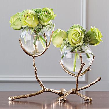 Limber Brass 12" Wide Twig 2-Vase Holder