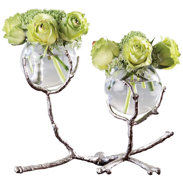 Image 2 Limber Nickel 12 inch Wide Twig 2-Vase Holder