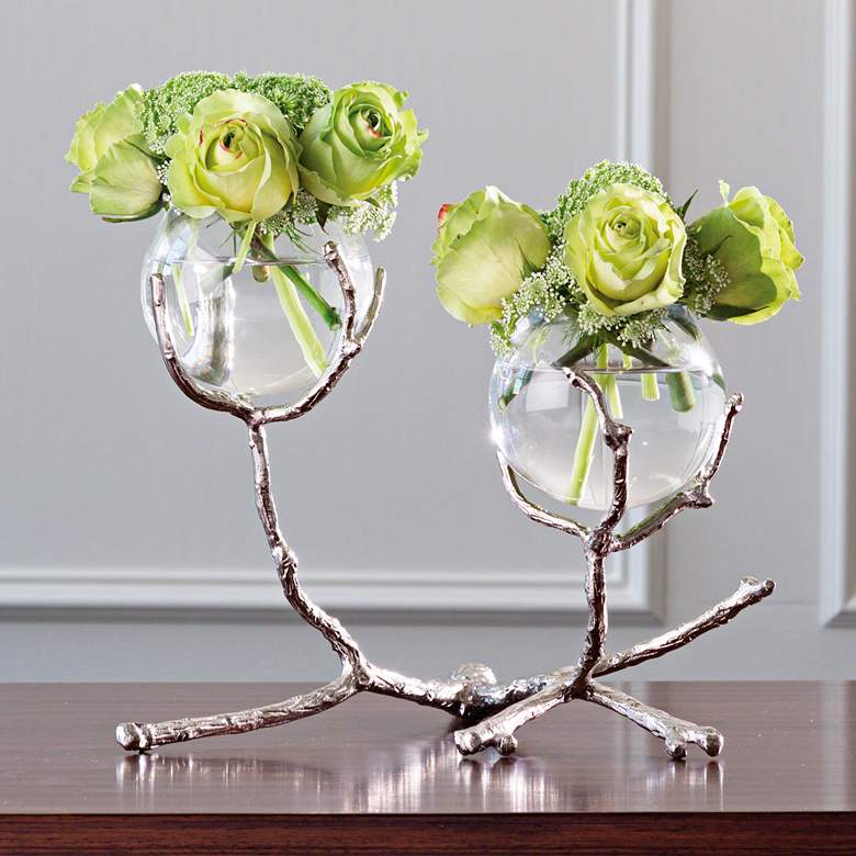 Image 1 Limber Nickel 12" Wide Twig 2-Vase Holder