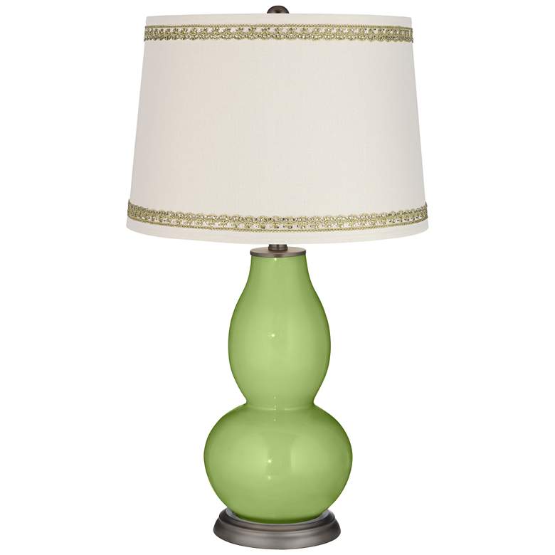Image 1 Lime Rickey Double Gourd Table Lamp with Rhinestone Lace Trim