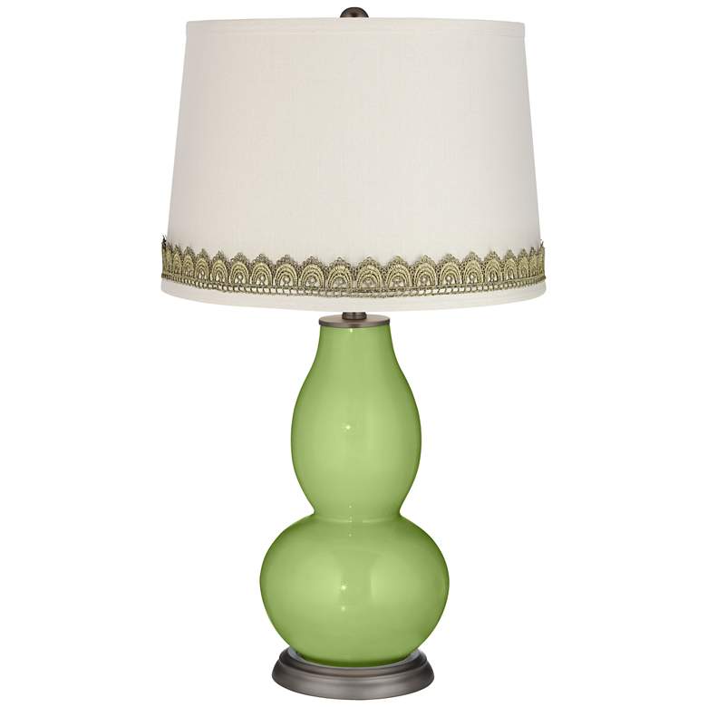 Image 1 Lime Rickey Double Gourd Table Lamp with Scallop Lace Trim