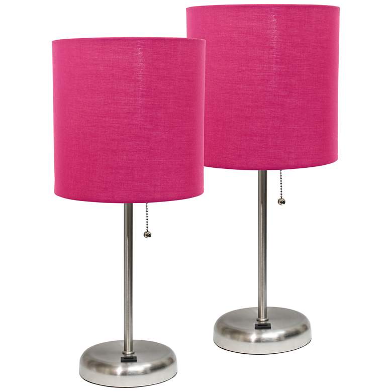 Image 1 LimeLights 19 1/2" High Steel and Dark Pink USB Accent Lamps Set of 2