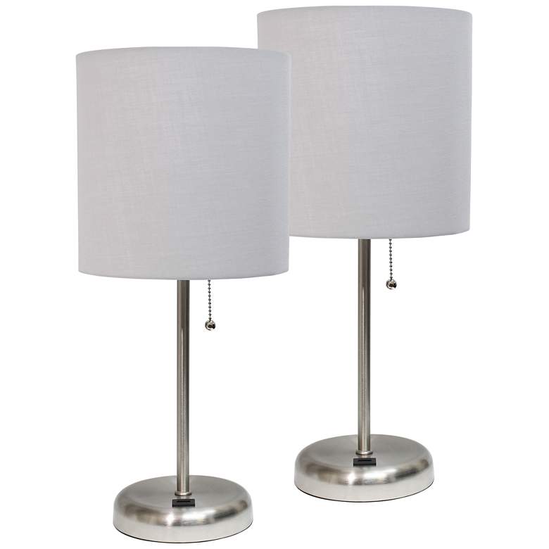 Image 1 LimeLights 19 1/2" High Steel and Gray Shade USB Accent Lamps Set of 2