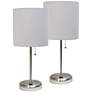 LimeLights 19 1/2" High Steel and Gray Shade USB Accent Lamps Set of 2
