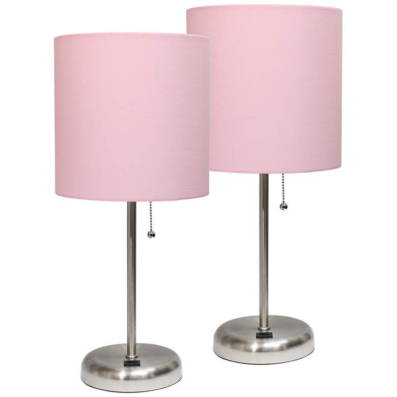 Image 1 LimeLights 19 1/2" High Steel and Pink USB Accent Lamps Set of 2