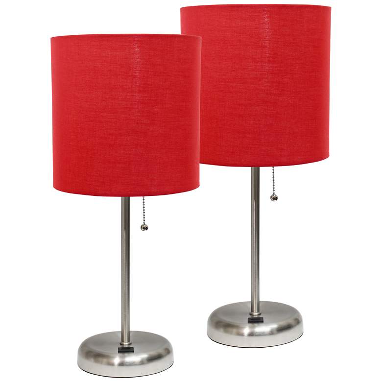 Image 1 LimeLights 19 1/2 inch High Steel and Red Shade USB Accent Lamps Set of 2