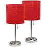 LimeLights 19 1/2" High Steel and Red Shade USB Accent Lamps Set of 2