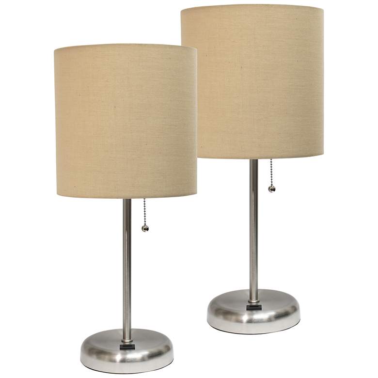 Image 1 LimeLights 19 1/2 inch High Steel and Tan Shade USB Accent Lamps Set of 2