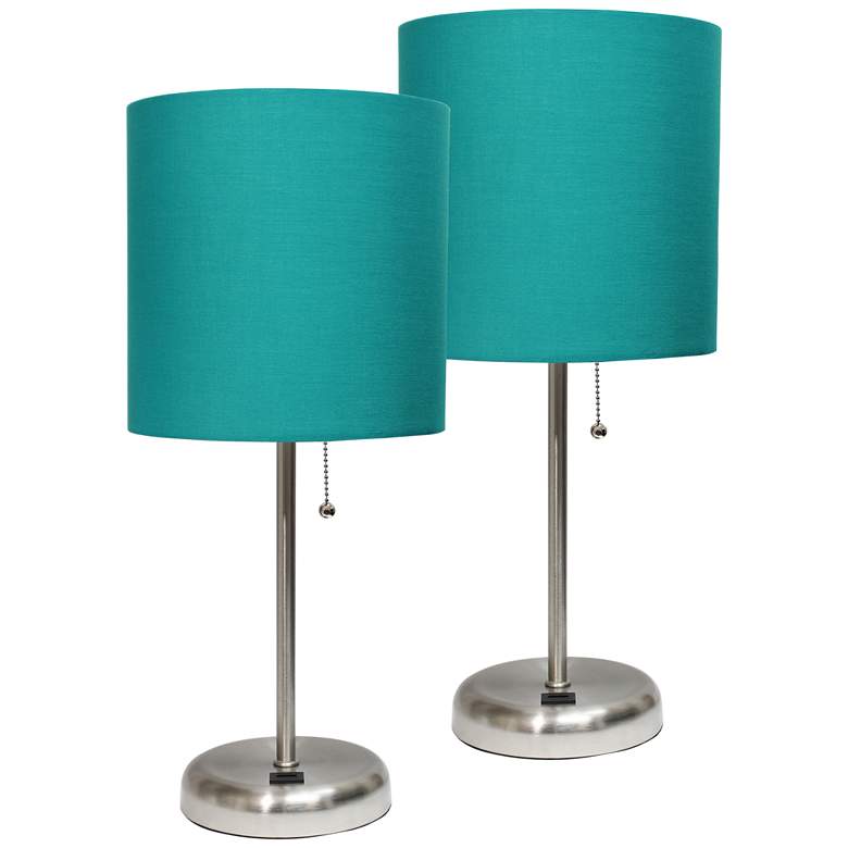 Image 1 LimeLights 19 1/2" High Steel and Teal Shade USB Accent Lamps Set of 2