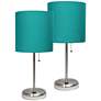 LimeLights 19 1/2" High Steel and Teal Shade USB Accent Lamps Set of 2