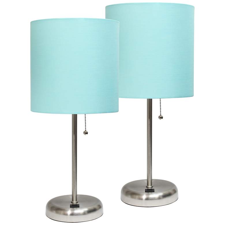 Image 1 LimeLights 19 1/2" High Steel Aqua Shade USB Accent Lamps Set of 2