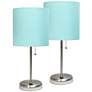 LimeLights 19 1/2" High Steel Aqua Shade USB Accent Lamps Set of 2