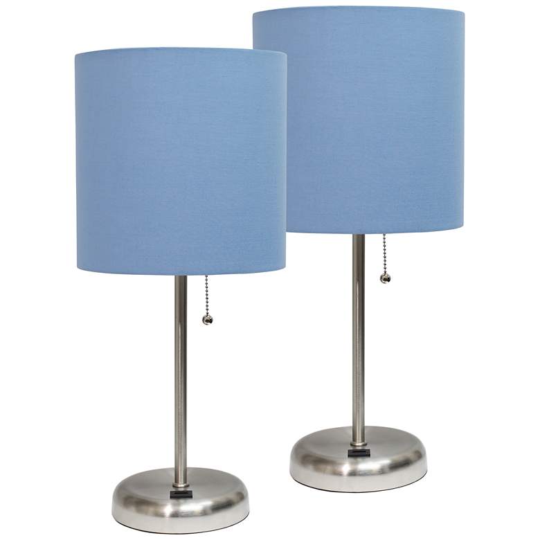 Image 1 LimeLights 19 1/2" High Steel Blue Shade USB Accent Lamps Set of 2