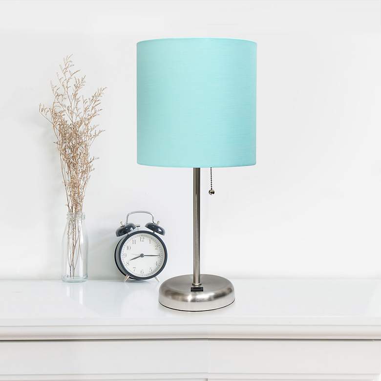 Image 1 LimeLights 19 1/2" High Stick Table Lamp with Aqua Shade and USB Port