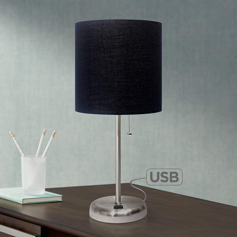 Image 1 LimeLights 19 1/2" High Stick Table Lamp with Black Shade and USB Port