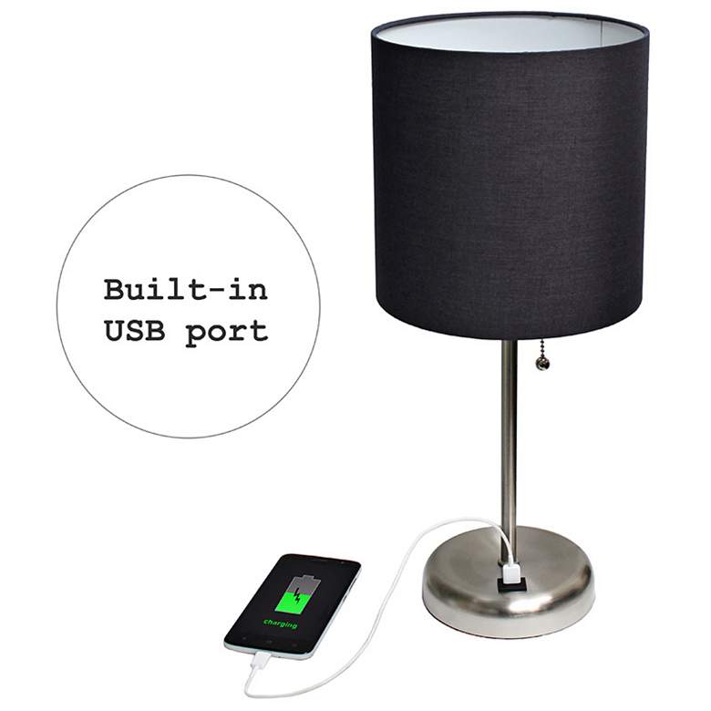 Image 3 LimeLights 19 1/2" High Stick Table Lamp with Black Shade and USB Port more views