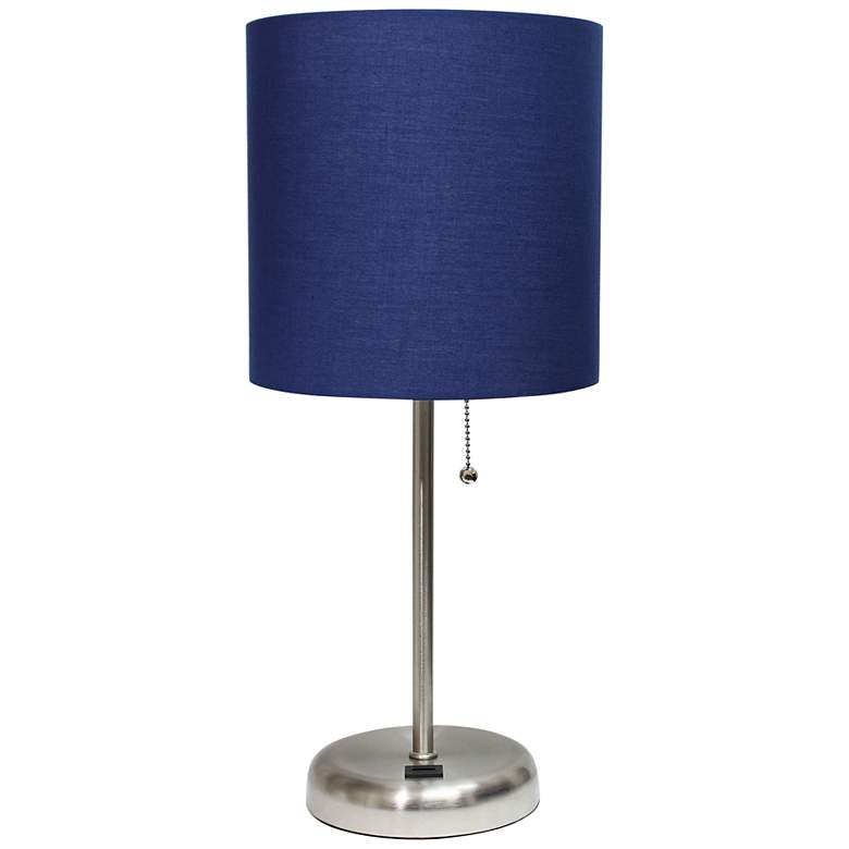 Image 2 LimeLights 19 1/2" High Stick Table Lamp with Navy Shade and USB Port