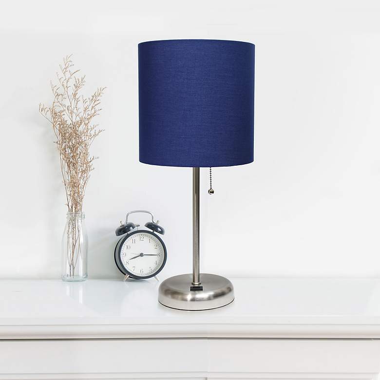 Image 1 LimeLights 19 1/2" High Stick Table Lamp with Navy Shade and USB Port
