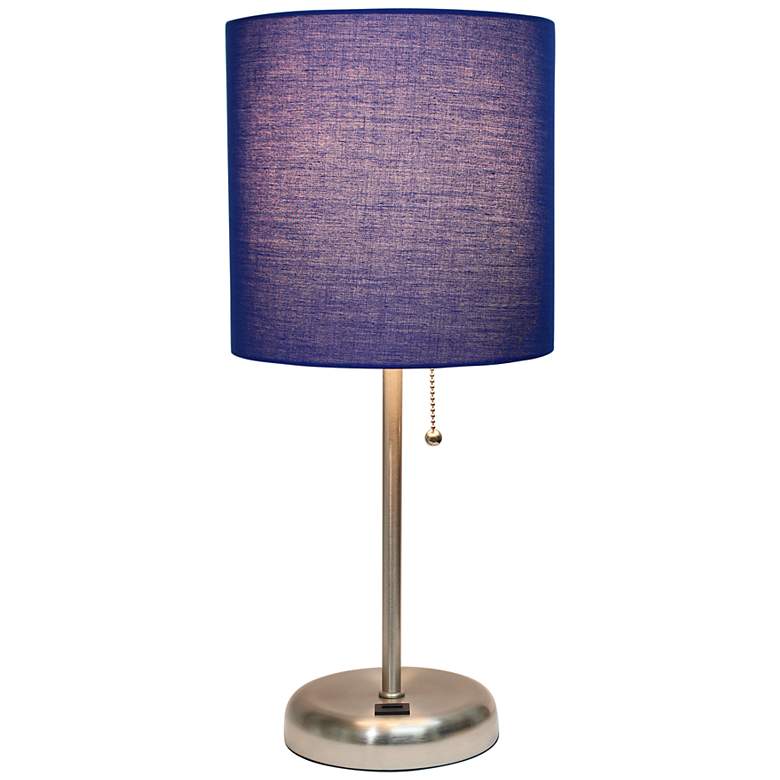 Image 5 LimeLights 19 1/2" High Stick Table Lamp with Navy Shade and USB Port more views